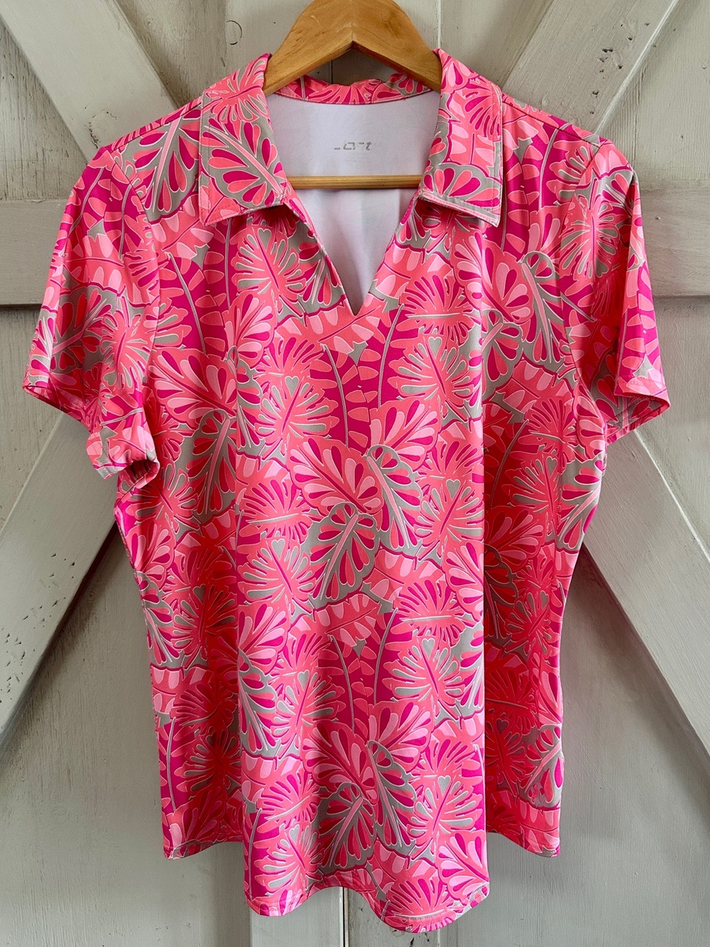 Jofit Pink Floral Golf Polo Top Short Sleeve Collared Golf Shirt Size L